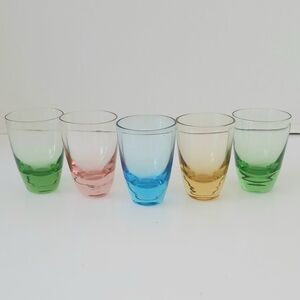 Vtg Mid Century Colored Clear Shot Glasses Set Of 5